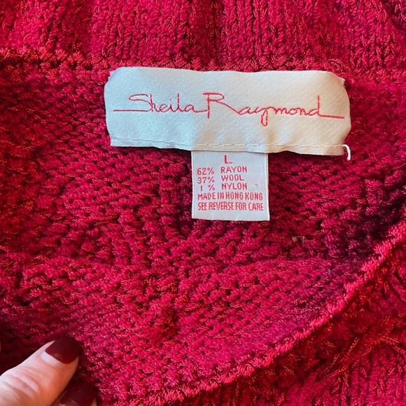 Vintage 80s Sheila Raymond Red Wool Blend Boat Neck Sweater Size L Retro Classy - Picture 5 of 11